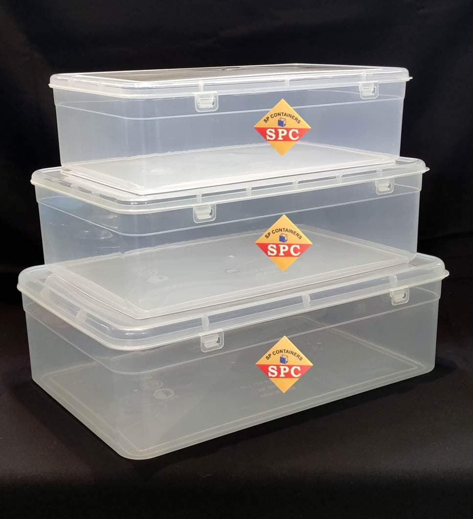 SPC Multipurpose Plastic Stackable Organizer Storage Container Box with locks for books toys clothes accessories cosmetics stationary rectangular set of 3 boxes 4 5 6 liters