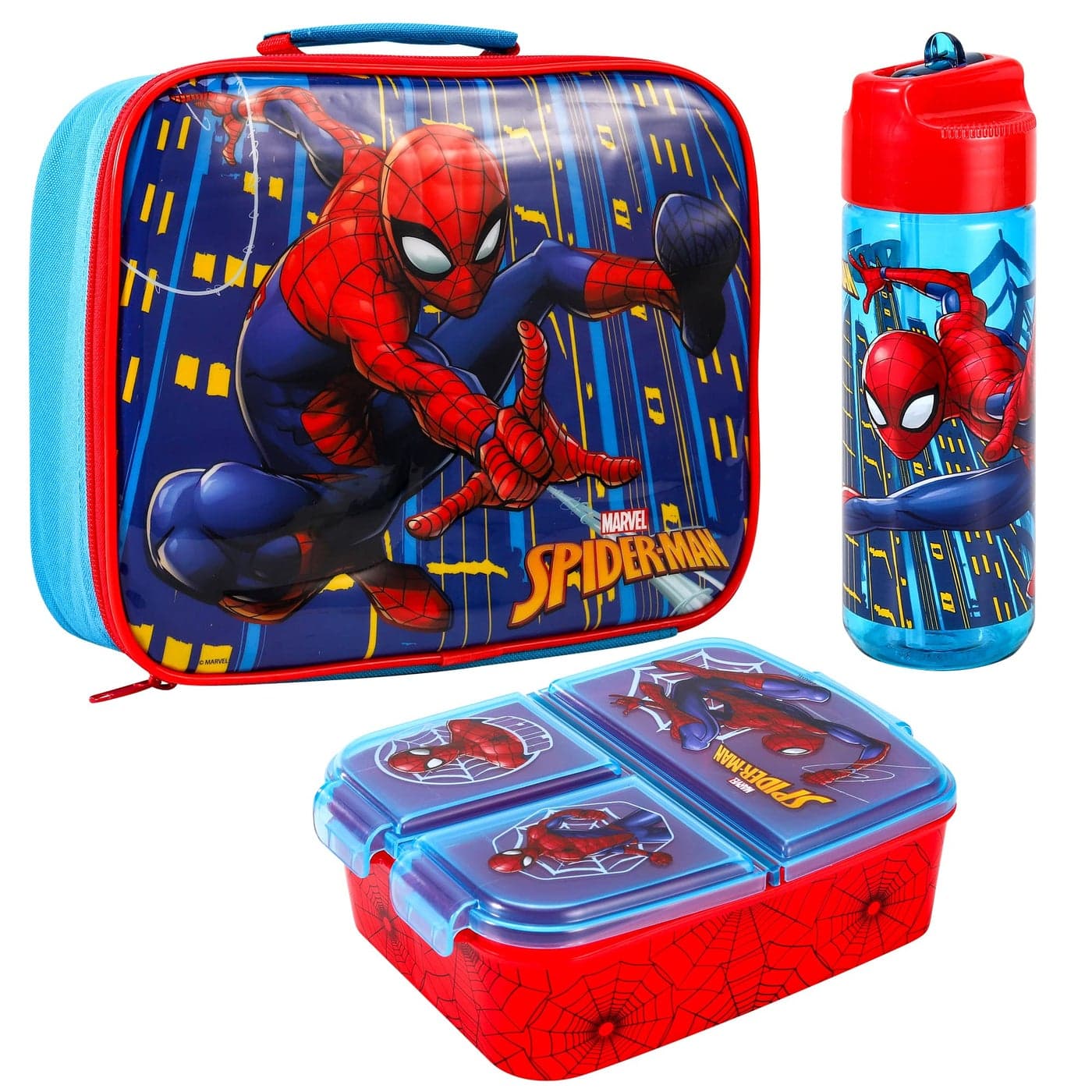 Zawadi Global Spiderman Kids Childrens Lunch Box Set Insulated Lunch Bag Multicompartment Lunch Box 540ml Water Bottle School Travel Lunch Food Set BPA Free