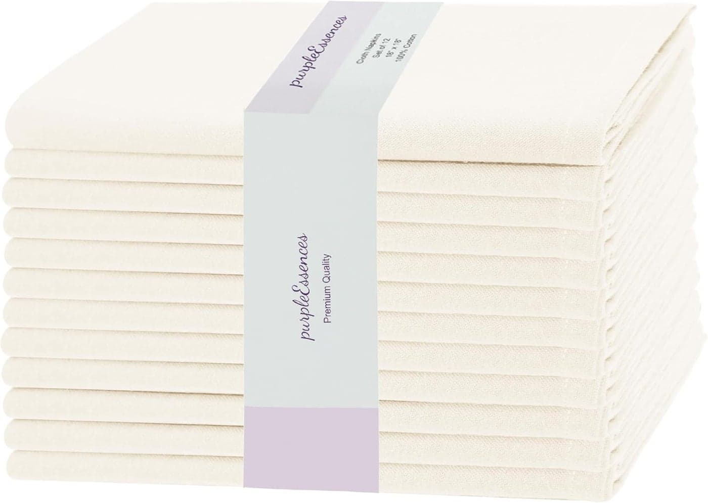 PurpleEssences Set of 12 Cloth Dinner Napkins 100 Cotton 18x18 Inch Soft Durable Washable Ideal for Farmhouse Party Spring Summer Perfect Everyday Use Table Linen Cream