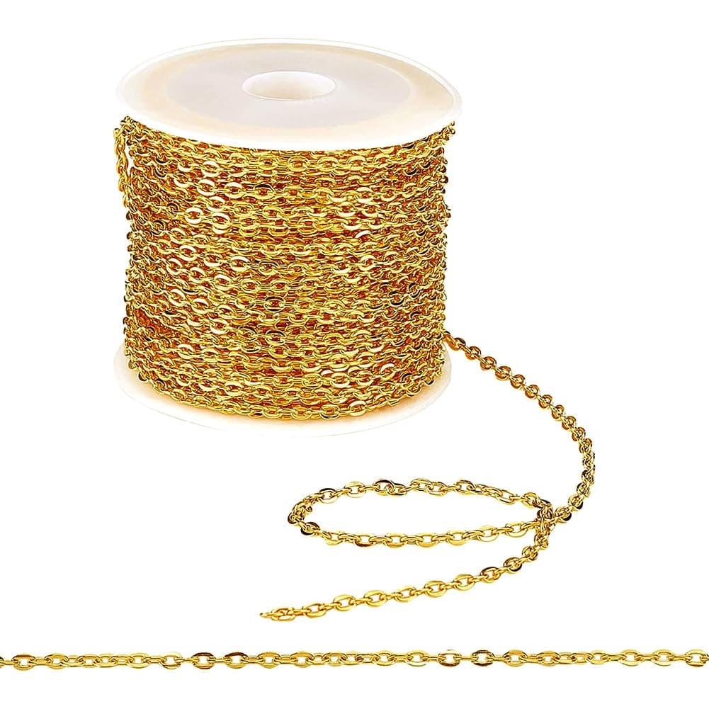 PH PandaHall 33 ft Necklace Chains 22mm Golden Iron Cross Chains Link Flat OShaped Cable Chains Craft Jewelry Chain for DIY Necklace Bracelet Jewelry Making 3x22x06mm