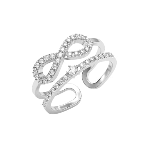 Clara Pure 925 Sterling Silver Talia Double Banded studded Infinity Finger Ring | Swiss Zircon Platinum Plated | Size Adjustable | Gift for Women Girls Wife Girlfriend