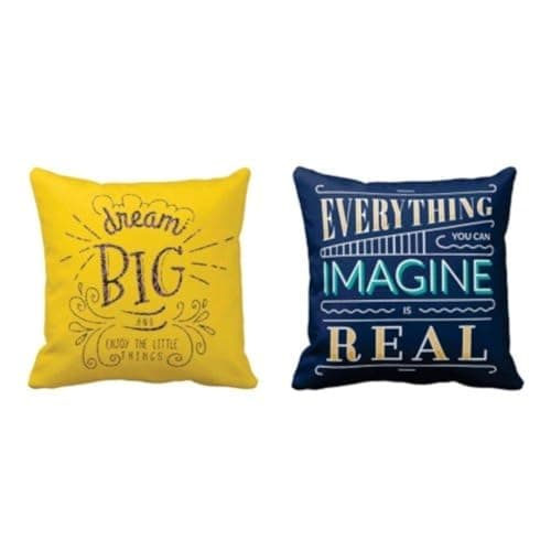 TheYaYaCafe® 12X12 inches Set of 2 Cushion Covers Dream Big Turn Everything in Real Motivational Quotes Printed Sofa Throw Pillows Blue and Yellow