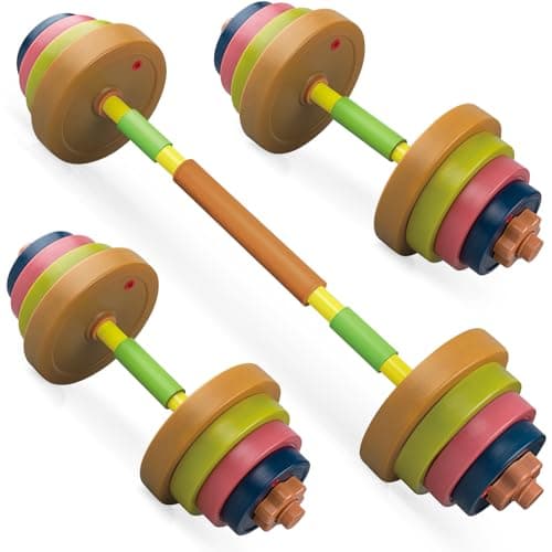 Hitish Kids Exercise Weight Set 2In1 Barbell and Dumbbell Workout Equipment Toddler Beginner Gym Toy for Pretend Play Lifting Exercise Fitness Adjustable Fill with Sand or Water