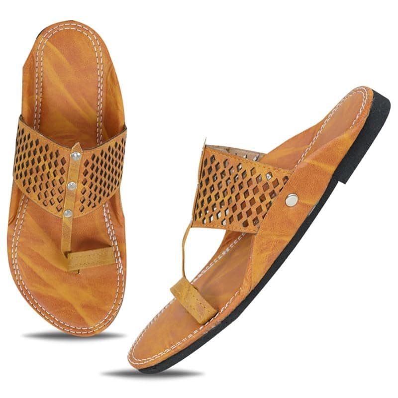 DFR Ethnic Sandals For Boys Men, Comfortable Men's Rajasthani Slippers Chappals, Color – TAN, UK Size 10