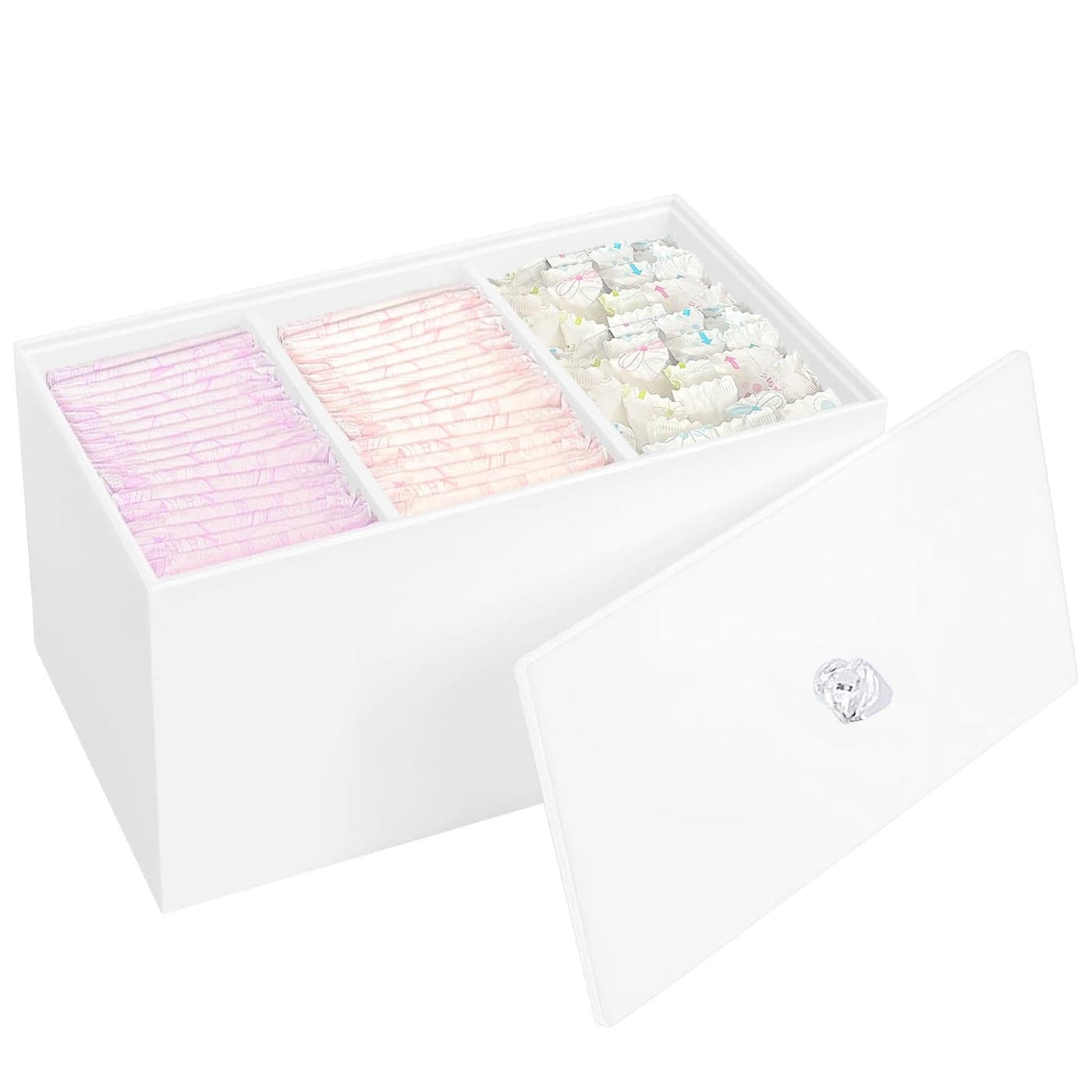 DELIPPLY Tampon Box for Bathroom Tampons and Pads Storage Holder Women Period Organizer Container White