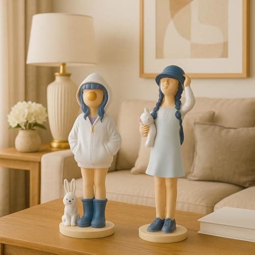 Xtore Cute Girls Statue for Home Decor | Table Decor (Pack of 2, White & Blue)