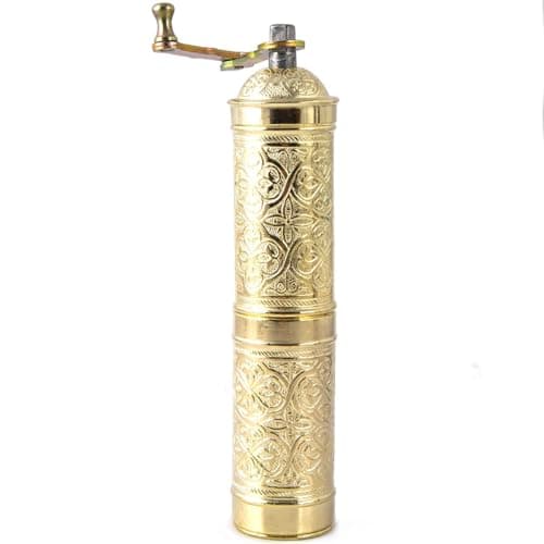 Glios Handmade Turkish Pepper Coffee Grinder Refillable Turkish Spice Mill with Adjustable Coarseness Manual Coffee Mill with Handle Coffee Grinder Metal with Hand Crank 22 cm866 inch Yellow