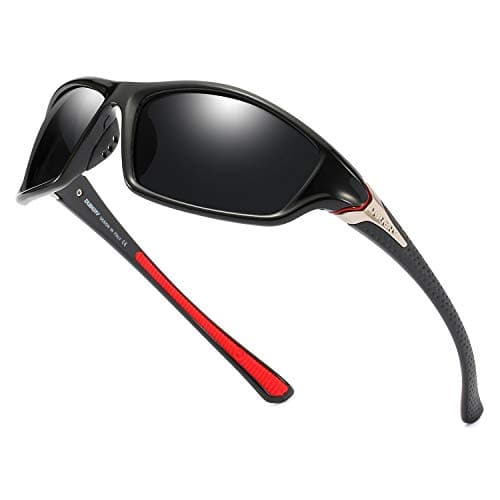 DUBERY Mens Sports Polarized Sunglasses 100% UV Protection Driving Cycling Fishing Shades D120, Black/Black