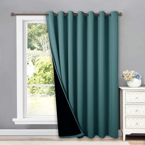 NICETOWN 100% Blackout Patio Sliding Door Curtain, Wide Lined Drape, Keep Warm Drapery, Sliding Glass Door Panel for Night Shift(Bright Sea Teal, 1 Panel, 100 inches Wide x 84 inches Long