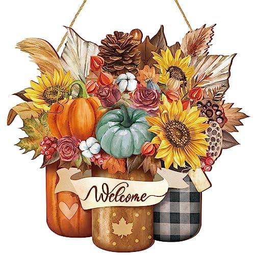 Boao Welcome Thanksgiving Door Decorations Thanksgiving Sign Hanging Decoration Wall Hanger Masquerade Carnival Wreath for Outdoor Farmhouse Porch Front Door Decor