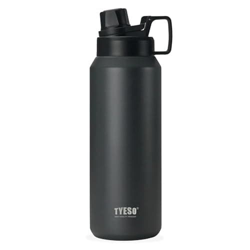 TYESO 30oz Water Bottle with Carrying Handle Lid | Insulated Stainless Steel Thermos | Gym & Sports Travel Bottle | Leak Proof & BPA Free | Summit Collection – Perfect Holiday Gift (Black)