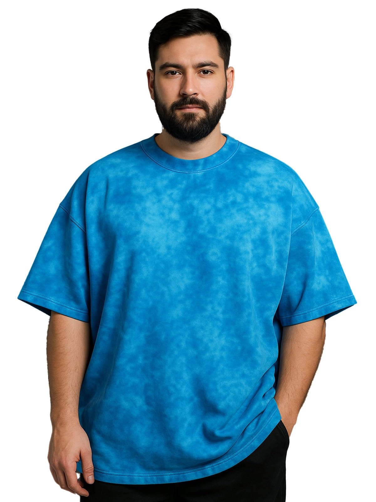 Veirdo® 100% Pure Cotton Round Neck Plus Size Cool & Cozy Tie & Dye Round Half Sleeve T-Shirt for Men (PS_VD_TD_BLU_3XL)