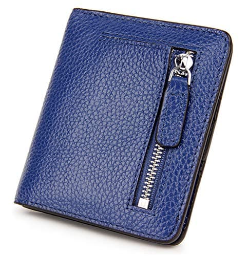 AINIMOER Small Leather Wallet for Women, Ladies Credit Card Holder RFID Blocking Women's Mini Bifold Pocket Purse, Blue