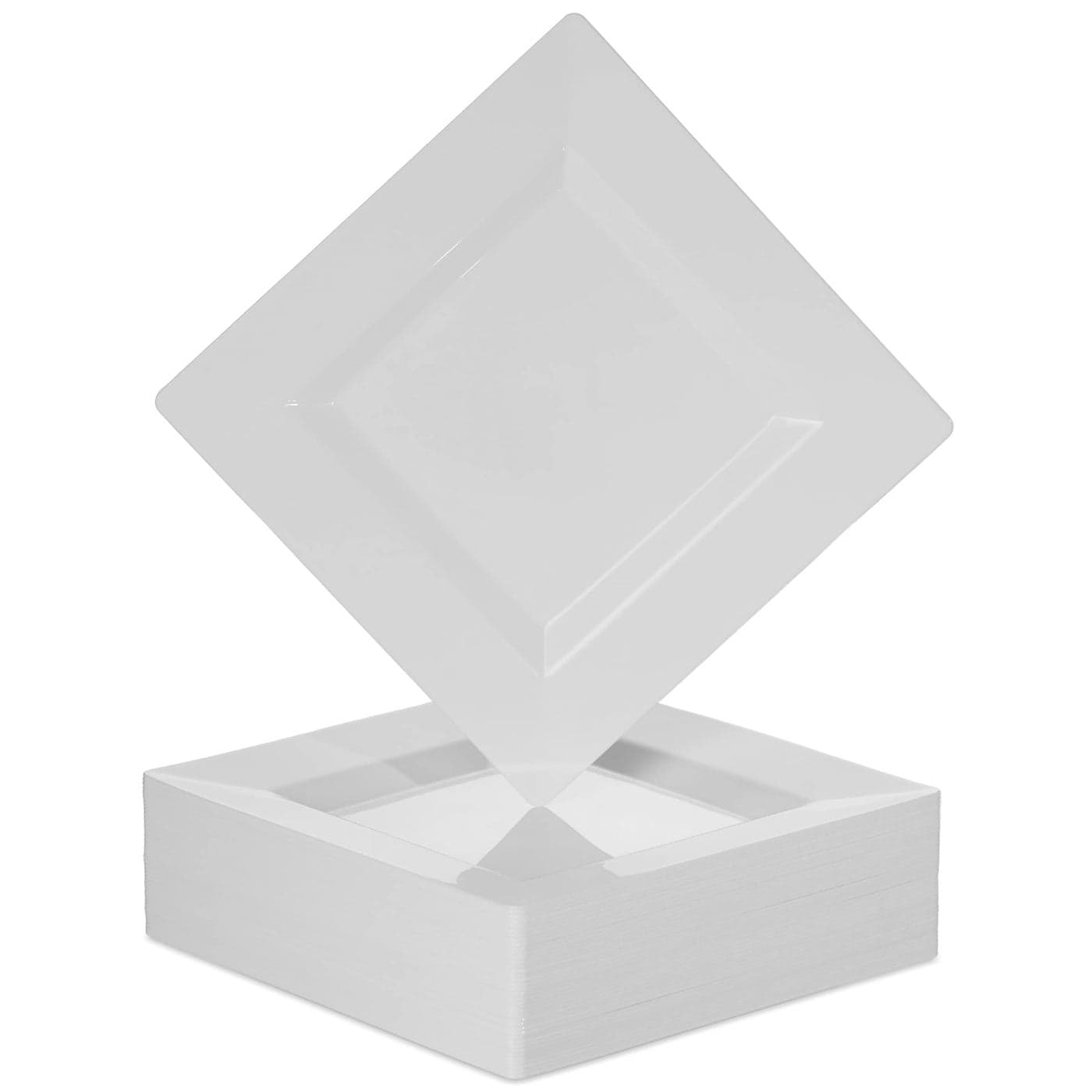 BloominGoods Plastic Disposable Square Dessert Plates 50Pack 65 inches White AppetizerSalad Square Plates Ideal for Weddings Parties Catering Heavy Duty Non Toxic