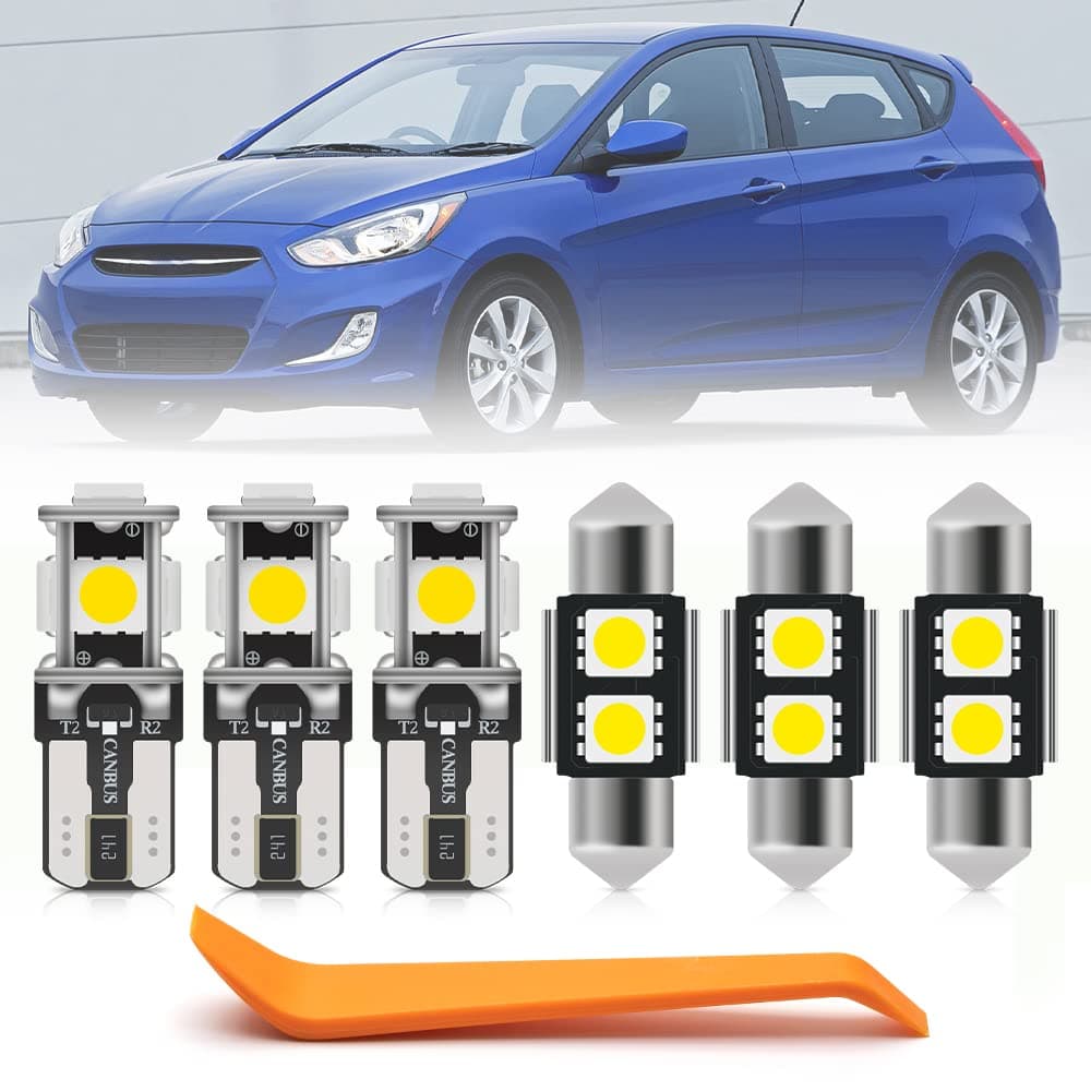 7pcs Interior LED Lights Bulb Kit for Hyundai Accent 2012 2013 2014 2015 2016 2017 Map Dome Trunk License Plate Lights Super Bright 6000K White LED Interior Light Bulbs Install Tool