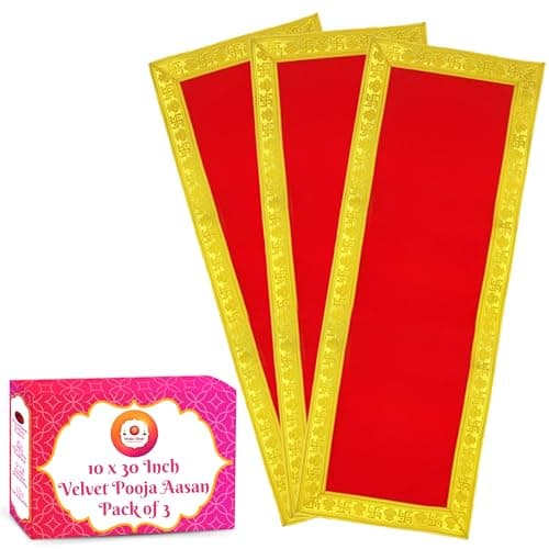 Bhakti Lehar (10 x 30 Inch) Plain Red Velvet Pooja Aasan for God Idol/Chowki Aasan Kapda Cloth for Temple Shelf Home Mandir, Ganesh Baithak and God Idol Sitting - Pack of 3