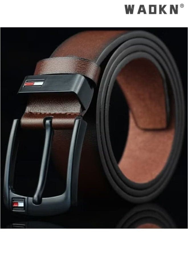 Men's pu Leather Belt Pin Buckle Belt , Fashionable and versatile, sturdy and durable, wear-resistant and dirt resistant , Suitable for jeans, suit pants, Business Simplicity , (brown).
