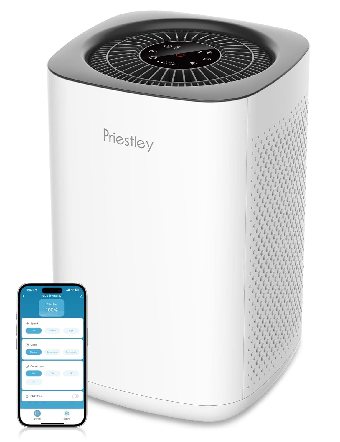 Priestley Air Purifier for Bedroom, Home, Dorm Up to 1100Ft², Smart WiFi Air Purifiers, 3-in-1 Air Filter with HEPA Sleep Mode, Remove Dust Smoke Pollutants Odor Pet Dander