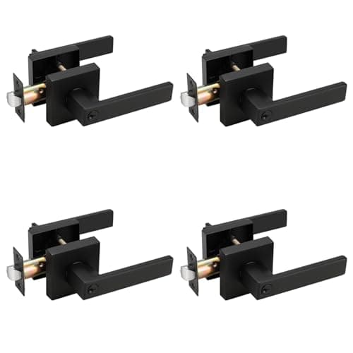 Probrico (4 Pack Black Entry Knob Combo Pack Keyed Alike, Heavy Duty Entrance Door Lever, Exterior Lockset Contemporary Style, Modern Front Door Hardware