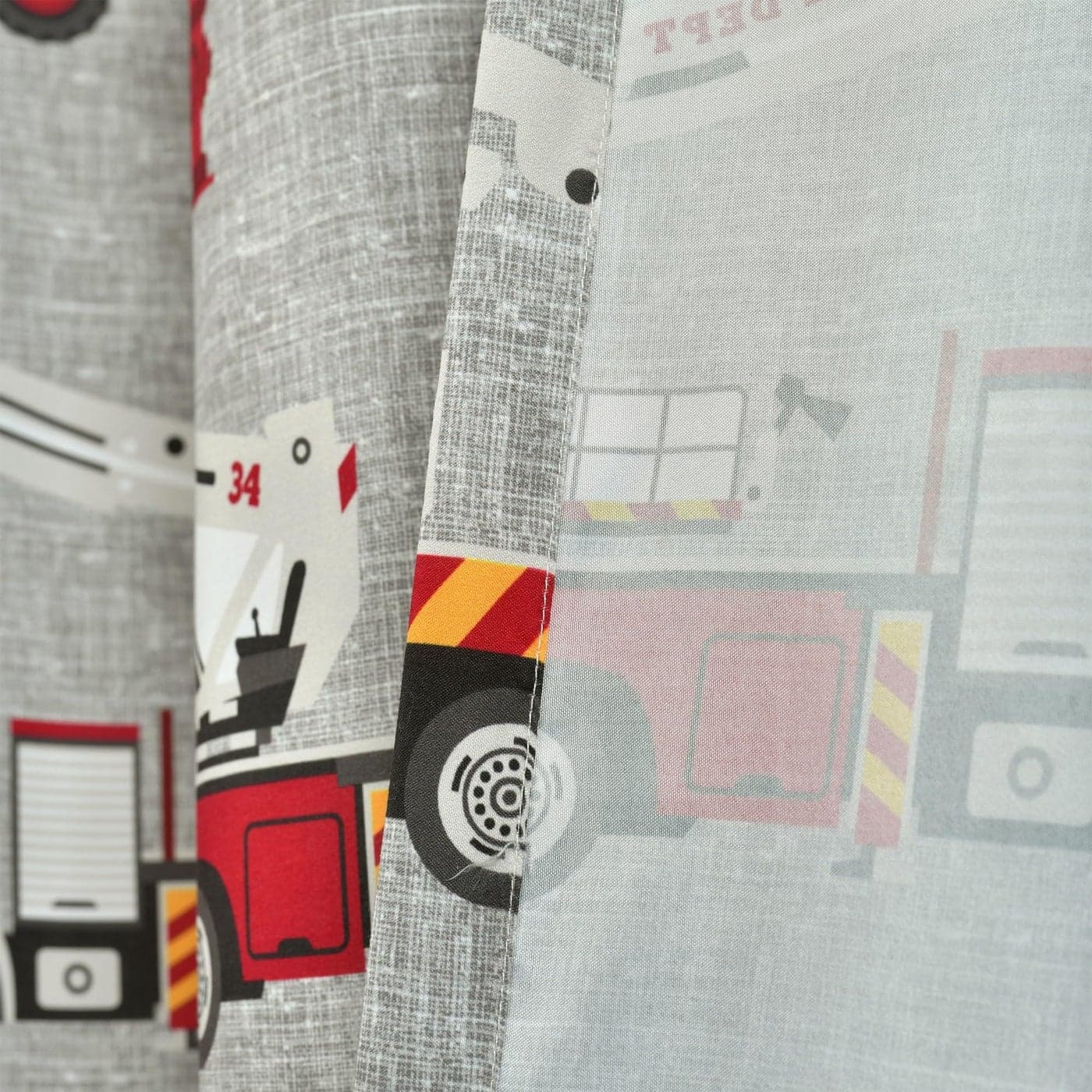 Lush Decor Fire Truck Window Curtain Panel Pair 52 W x 84 L Red Gray Curtains for Kids Room