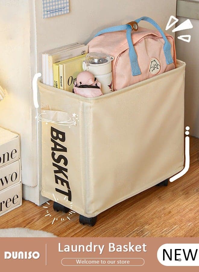 Laundry Basket with Wheels, Rolling Laundry Hamper, Foldable Rectangle Storage Hamper, Corner Storage Bag with Flexible Handle,Collapsible Dirty Clothes Basket for Toys,Bathroom,Washroom,Bedroom