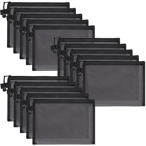 Tivcck 15 Pcs Mesh Zipper Pouch Bags Nylon Travel Bags Makeup Pouches for Organizing Black 95 x 75 Inch