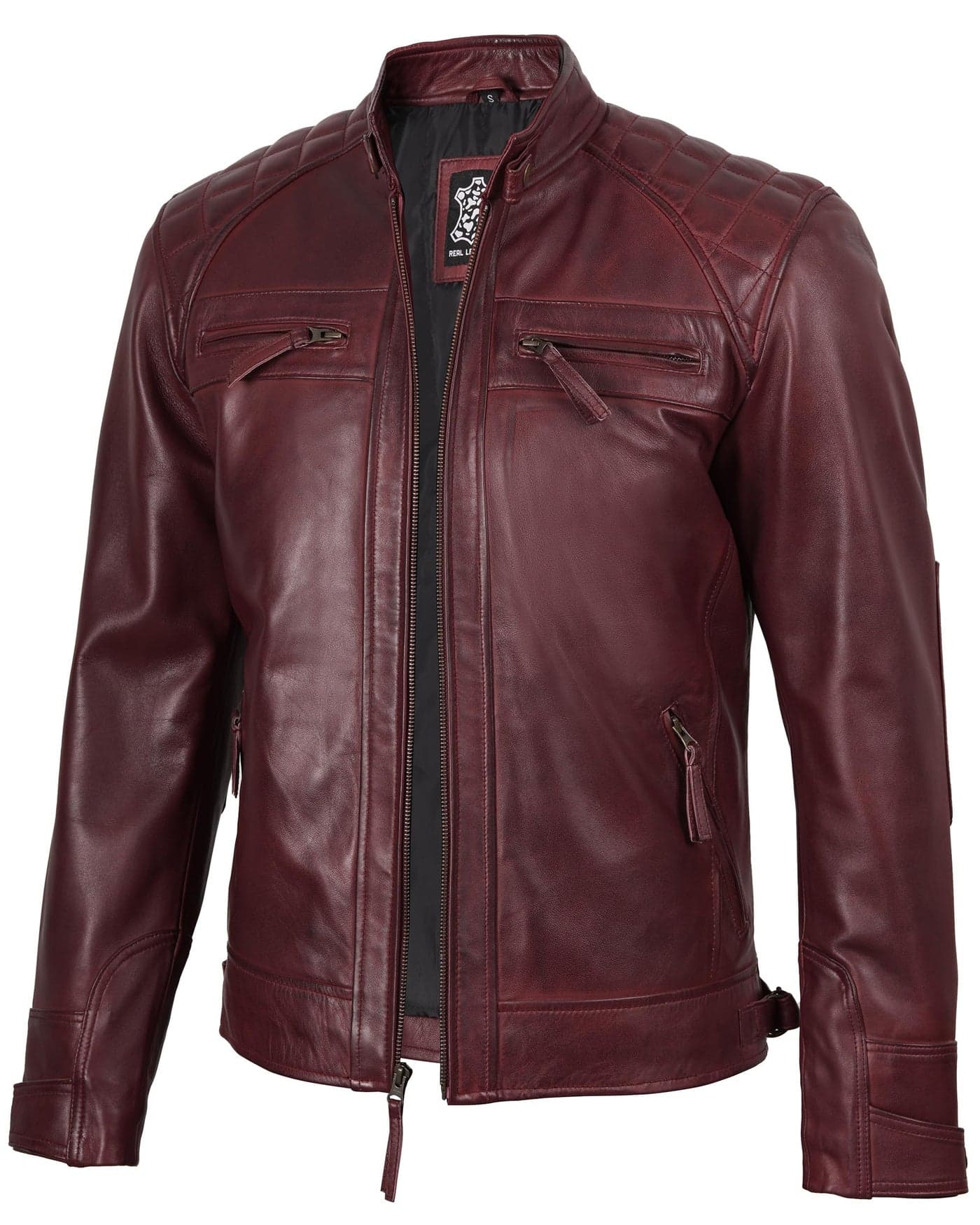 Blingsoul Slim Fit Leather Jacket Men 1100104 Johnson Real Maroon L
