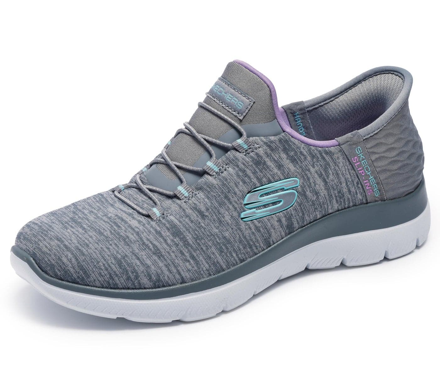 Skechers Women's Summits Hands-Free Slip-Ins – Memory Foam Insole, Heel Pillow, Vegan Materials Sneaker, Grey Mint, 8.5