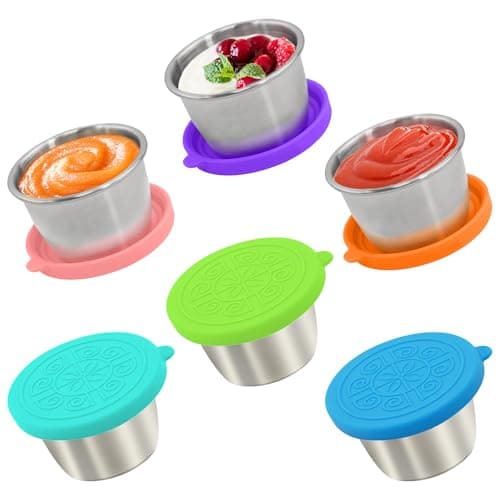Qukaka 6x2.7 Oz Salad Dressing Container to Go,Handy Leakproof Stainless Steel Meal Prep Containers Reusable,Sauce Containers for Lunch Box, Picnics, Travel, Office and Kitchen Storage