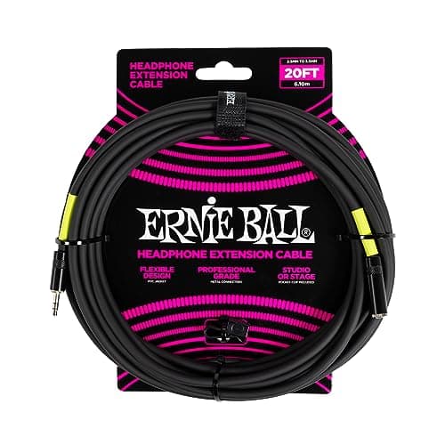 Ernie Ball Headphone Extension Cable 3.5mm to 3.5mm 20ft - Black