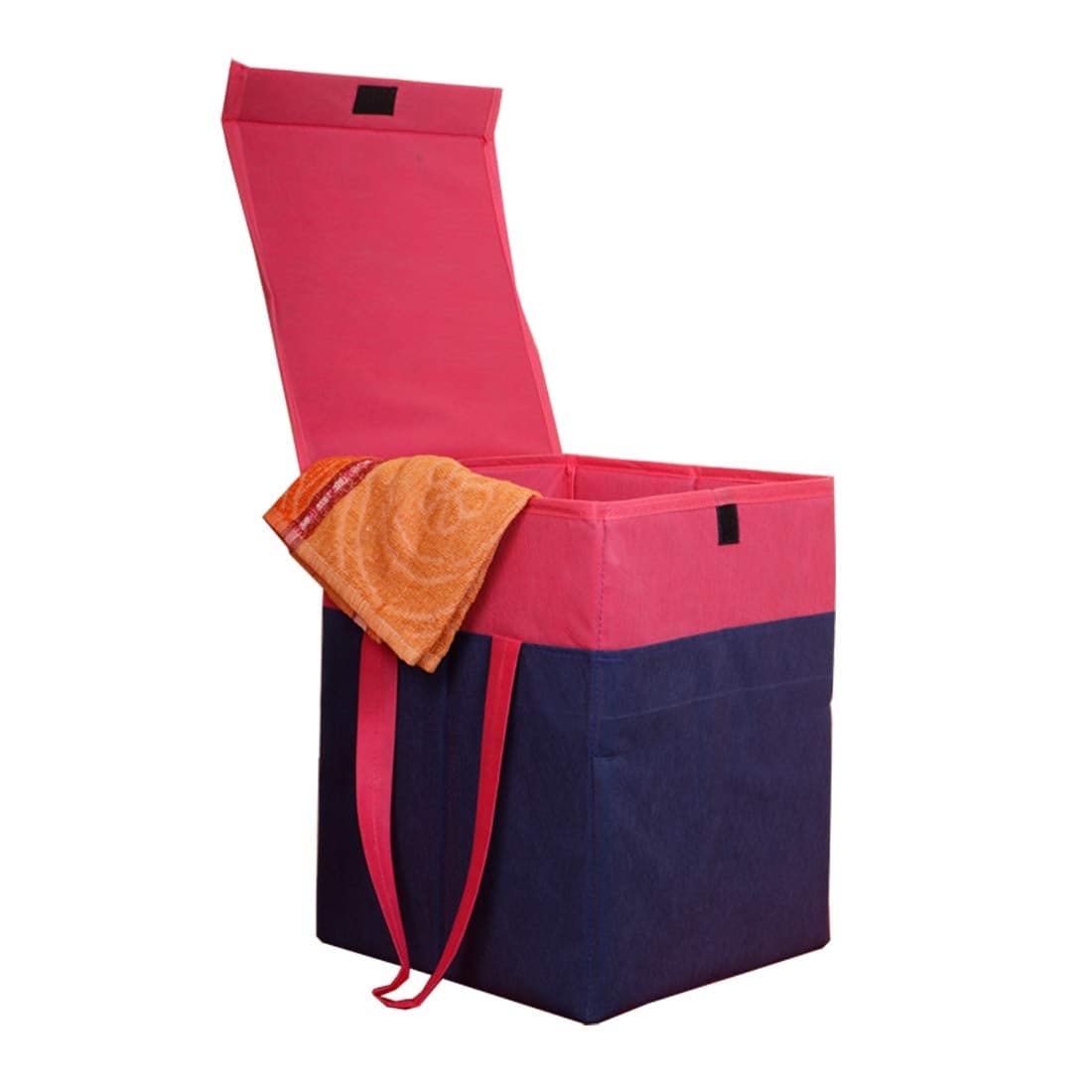 Whitekrafts Folding Laundry Basket for Clothes with Lid & Handle, Toys Organiser 33 L Pinknavyblue