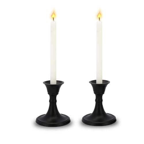 PURESTORY Candle Holder | Candle Holders for Home Decoration | Heat Resistance with Aesthetic Appeal | Best for Gifting & Diwali Decoration | Black Metal Candle Stand | Size - 3.5 Inch | Pack of 2