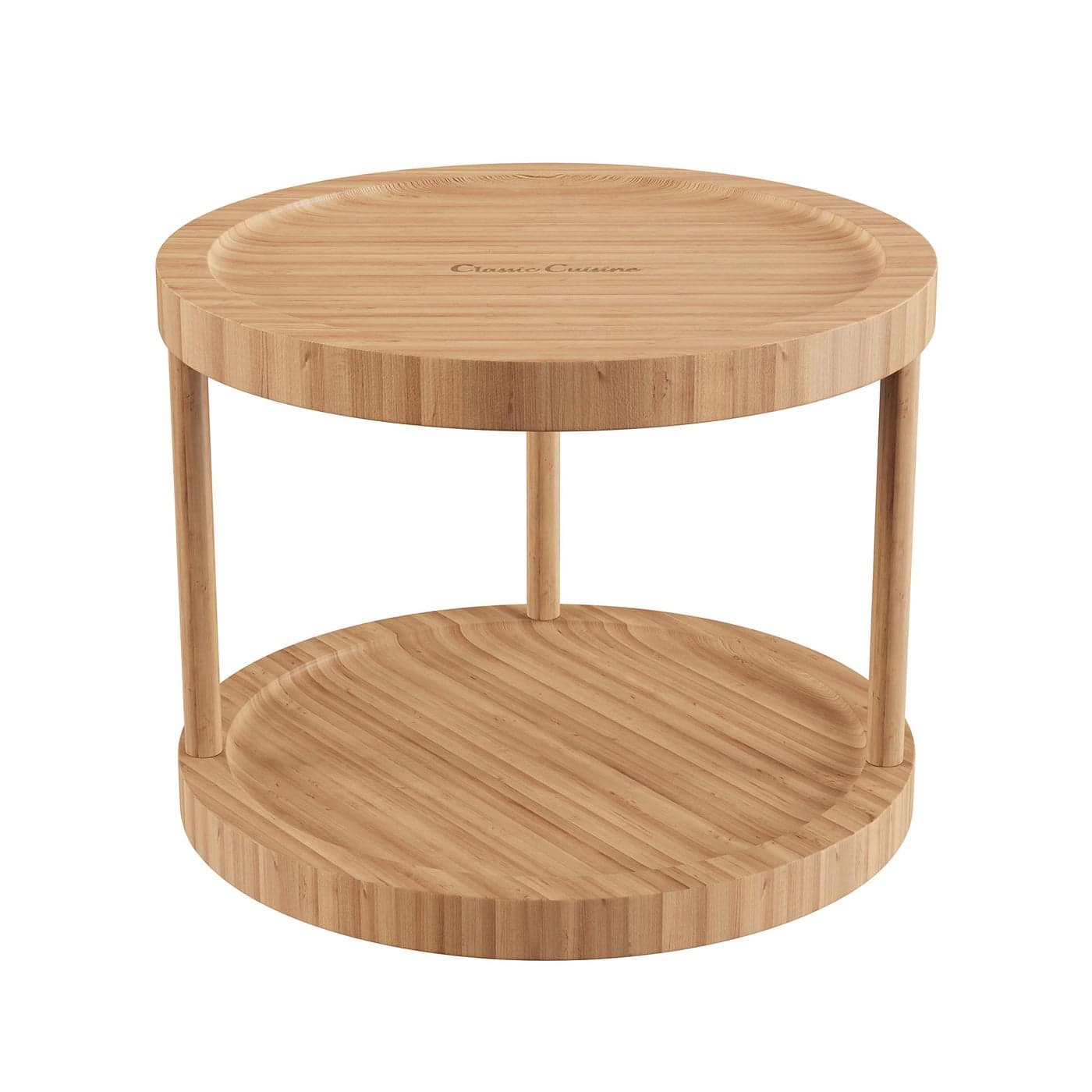 Classic Cuisine Lazy Susan AllNatural Bamboo Round Two Tier Turntable Kitchen Pantry and Vanity Organizer and Display with 10 Inch Diameter