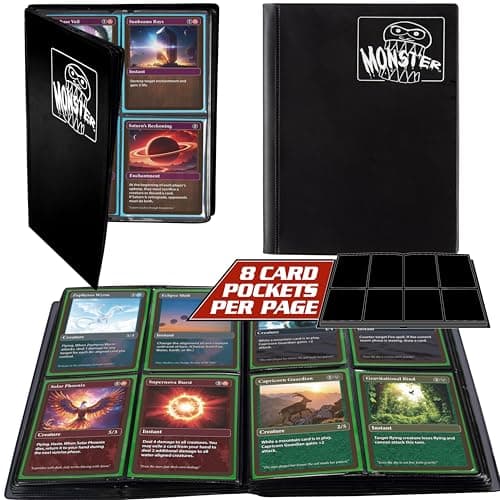 Monster 4 Pocket Trading Card Album Matte Black Binder AntiTheft AntiDrop TCG Protection w Side Loading Pockets Holds 160 CardsCompatible with Major Trading Card Games