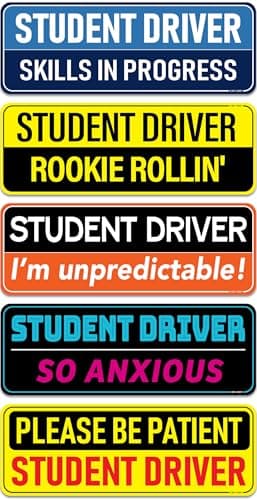 Student Driver Magnet for Car - Funny 5-Pack Please Be Patient Reflective Magnetic Bumper Sticker Set - Removable Novice Rookie Safety Attention Sign - Weather-Resistant - 10 x 3.5 inches
