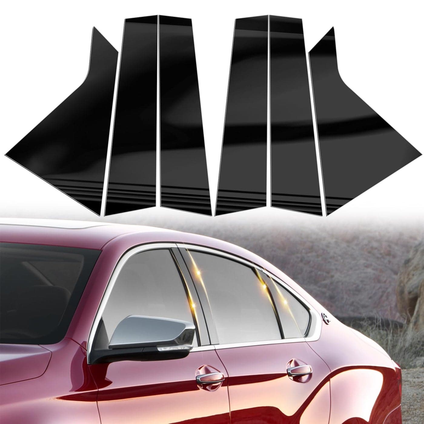 AMSPRAC Car Door Pillar Posts TrimDoor Window Outer Pillar Post Panel Covers fit for Chevy Impala 2014 2015 2016 2017 2018 2019 2020Door Pillar Moldings CoversGlossy Black 6PCS