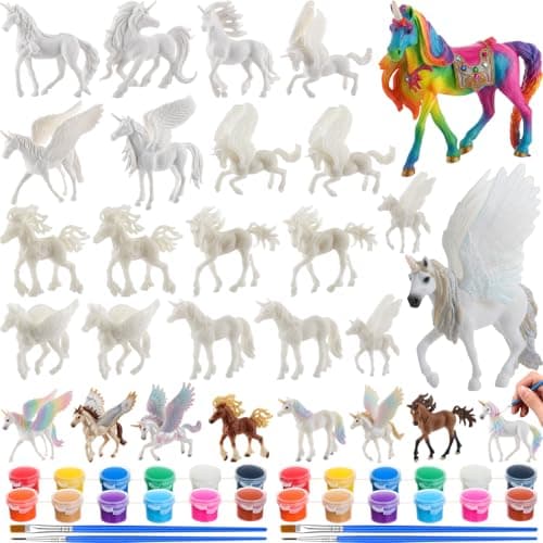 DoubleFill 20 Pcs Unicorn Arts and Crafts Kit for Kids or Girls Ages 3 Paint Your Own Unicorn Paintable Figurines with Painting Kits Decorate and Drawing 3D Toys for Children Gift Birthday Party1