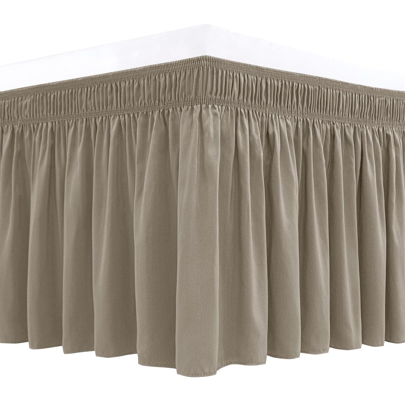 Biscaynebay Wrap Around Bed Skirts for Queen Size Beds 18 Drop Taupe Adjustable Elastic Dust Ruffles Easy Fit Wrinkle Resistant Silky Luxurious Fabric Machine Washable