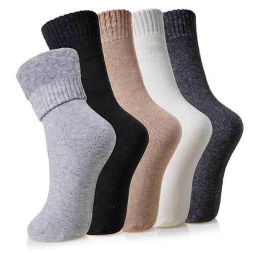 Velice Winter Warm Thermal Socks for Women Extra Thick Insulated Heated Crew Boot Socks for Cold Weather 5 Pairs(Solid Color)