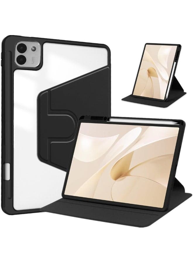 Case for Honor MagicPad 3 13.3-inch (2025) Tablet Leather Case with Auto Wake/Sleep, 360° Rotating Stand Acrylic Clear Back Cover Built-in Pencil Holder