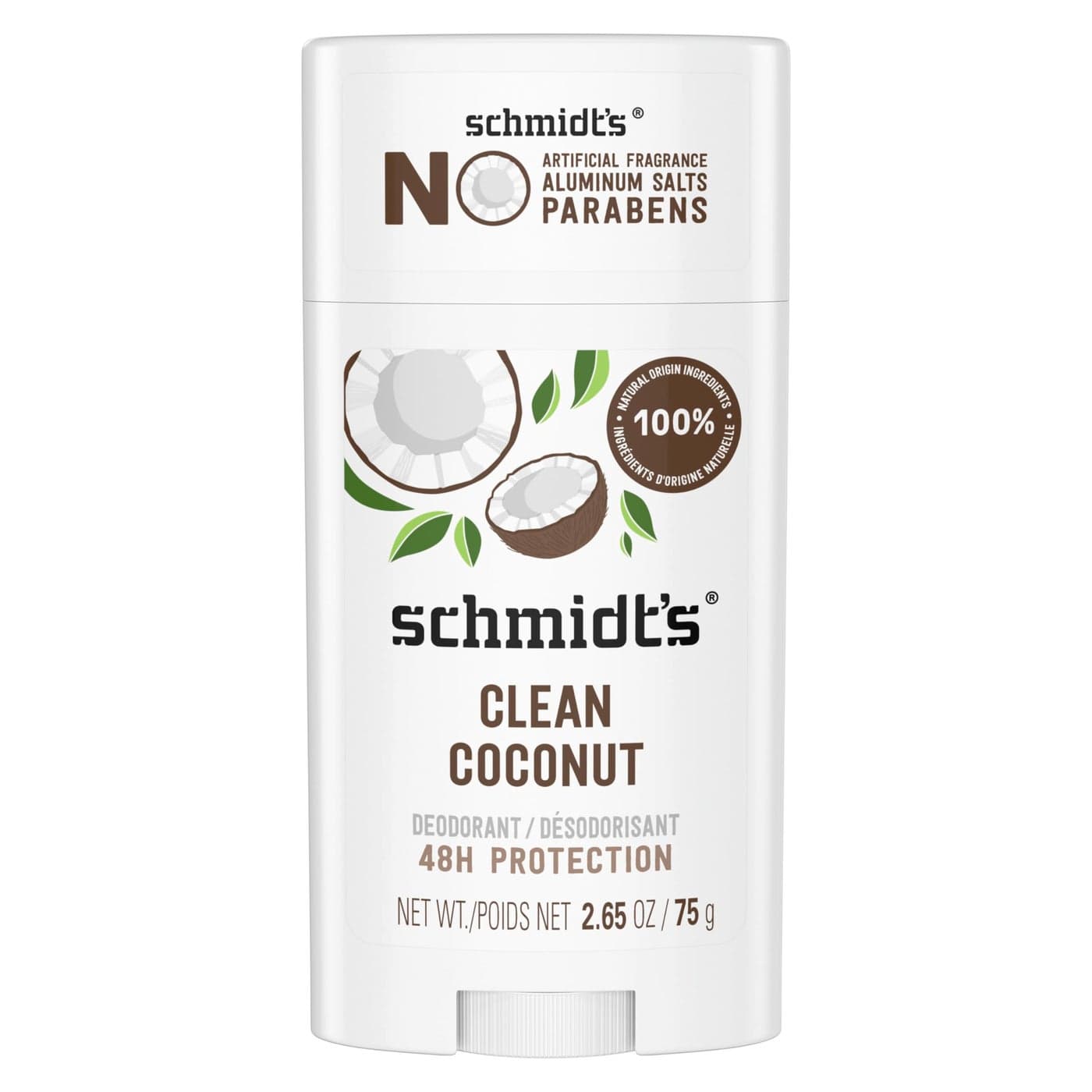 Schmidts AluminumFree Vegan Deodorant Clean Coconut for Women and Men with 24 Hour Odor Protection Natural Ingredients CrueltyFree 265 oz