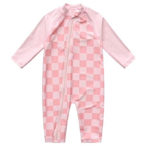Dovio Baby Swimsuit UPF 50+ Sun Protection One Piece Zipper Beach Swimwear for Little Boys Girls Toddler (Pink, 18-24M)