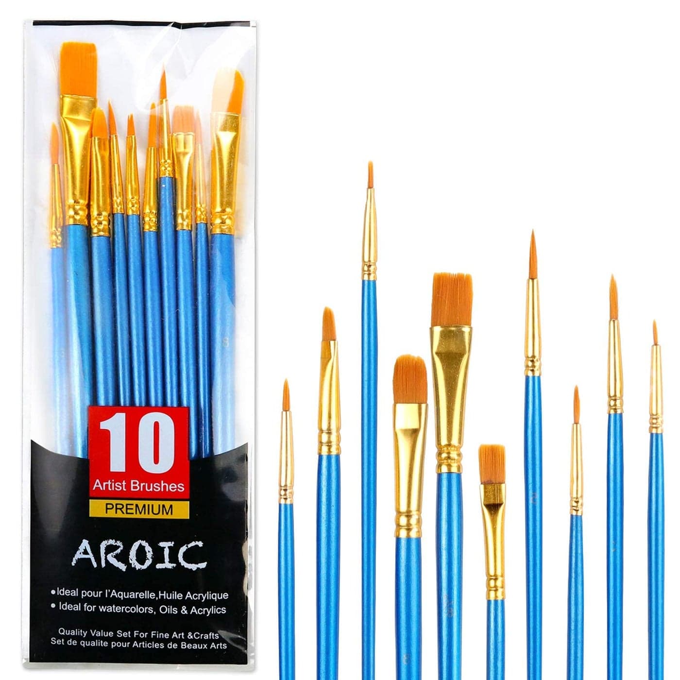 Acrylic Paint Brush Set 1 Packs 10 pcs Watercolor Brushes Painting Brush Nylon Hair Brushes for All Purpose Oil Watercolor Painting Artist Professional Kits