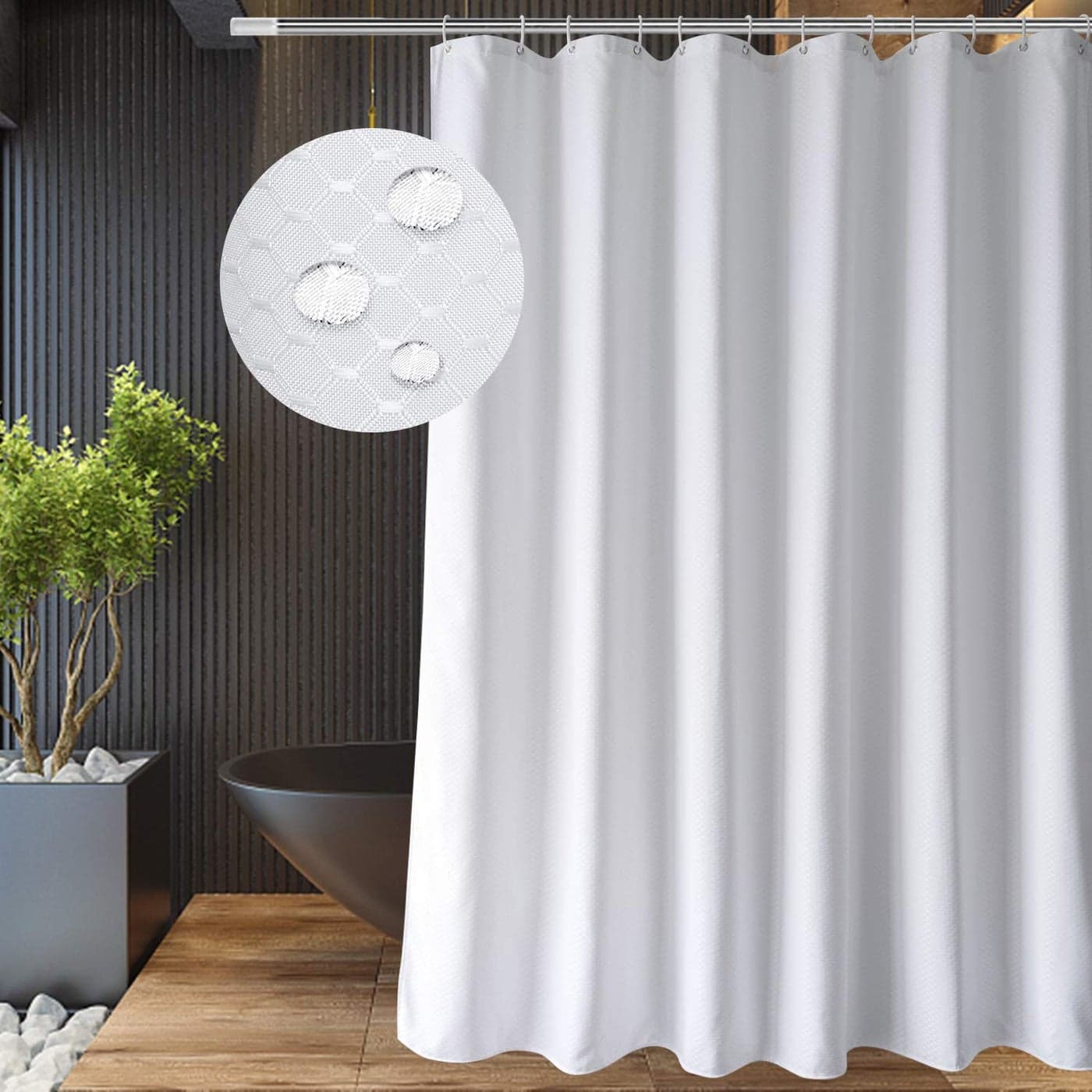 EurCross White Waffle Pattern Fabric Shower Curtain 72 x 78 inch Heavyweight WaterRepellent Longer Bathroom Shower Curtain 6ft Wide by 65ft Long