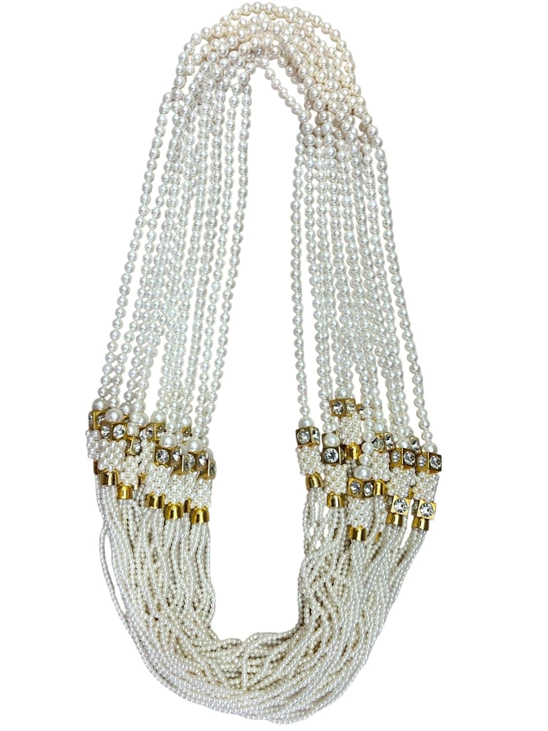 PATWA TRADERS Pack of 12 Swagat Mala for Baratis Handmade with Pearl Beads White golden cream