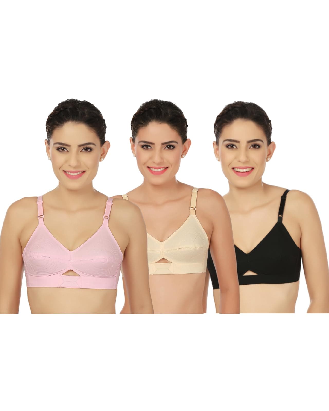 Rupa Women's Cotton Non Padded Wire Free Everyday Bra Multicolored
