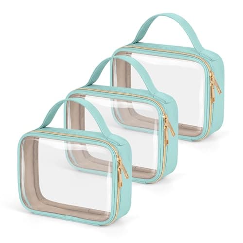 Wedama TSA Approved Toiletry Bag 3 Pack Clear Makeup Bags with Handles Quart Size PVC Clear Cosmetic Bags for Women and Men Carry on Airport Airline Compliant Bag Cyan Green