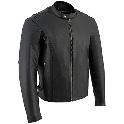 Milwaukee Leather LKM1710 Men's Black Classic Scooter Style Leather Motorcycle Jacket w/Removable Thermal Liner - Large