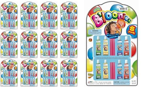 JARU Bloonies Magic Plastic Bubbles Variety Pack 96 Tubes in 12 Packs Kids Super Elastic Bubble Balloons Blow Up Balloons with Straw Bubble Tube Fidget Toy Plus 1 Bouncy Ball 77412p