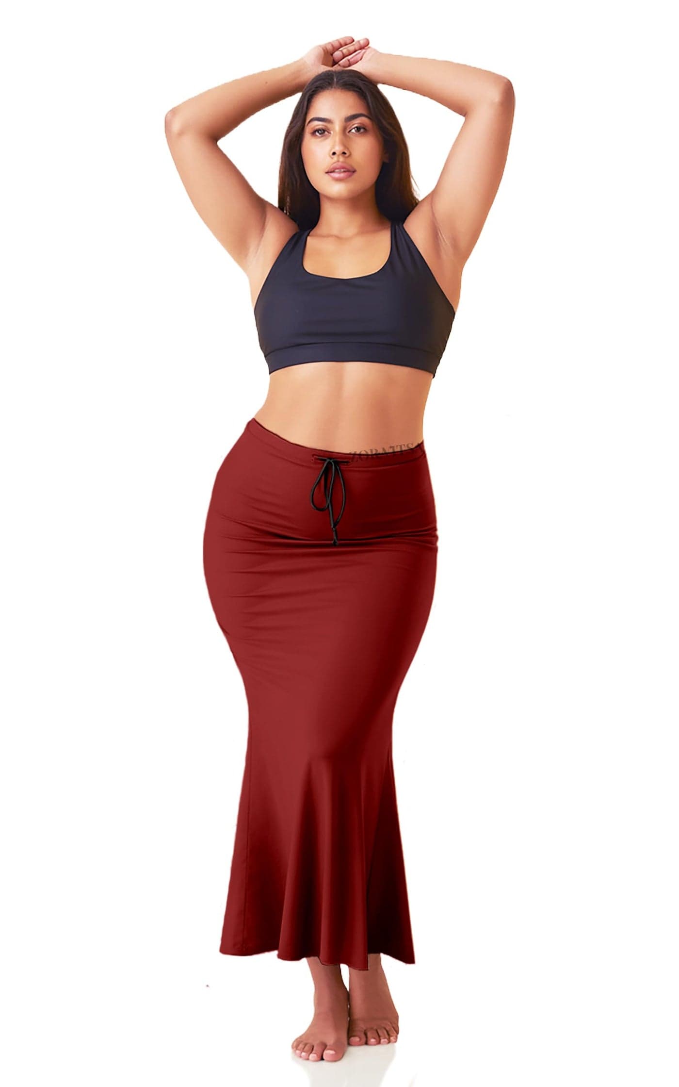 ZORNITSA Women Mermaid Fishcut Stretchable Saree Shapewear Petticoat with Adjustable Drawstring | Finest Microfiber Fabric - Ultra Soft and Super Comfortable | Shape wear inskirt (Maroon,M)